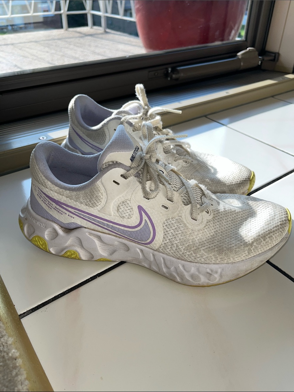 Nike Women's White and Lavender Renew Running Shoes